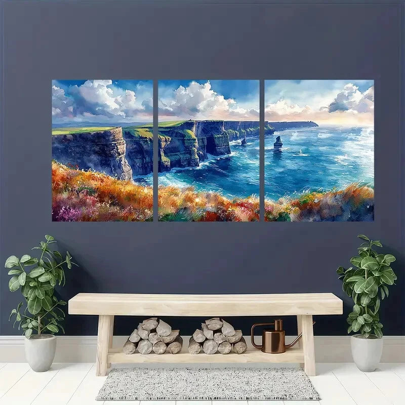 3pcs OBriens Tower Painting Ireland Watercolor Metal Print Ready to Hang Art - Bella Home Decor