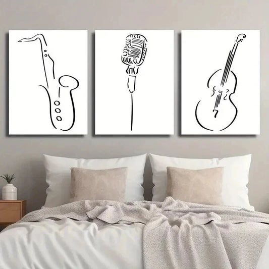 3pcs Minimalist Black White Saxophone Perfect Wall Art Set Canvas Framed 60x90cm - High Quality Print 100% Australian Made Wall Canvas Ready to Hang