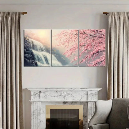 3pcs Spring Blossom Waterfall Nature Scenery Art Metal Print Ready to Hang Art - Bella Home Decor