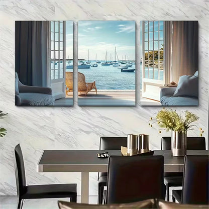 3pcs Martha'S Vineyard, Massachusetts Metal Print Ready to Hang Art