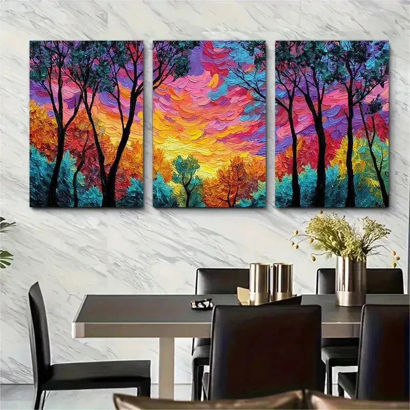 3pcs Abstract Colorful Tree Sunset Prefect Wall Art Set Canvas Framed 40x60cm - High Quality Print 100% Australian Made Wall Canvas Ready to Hang - Bella Home Decor
