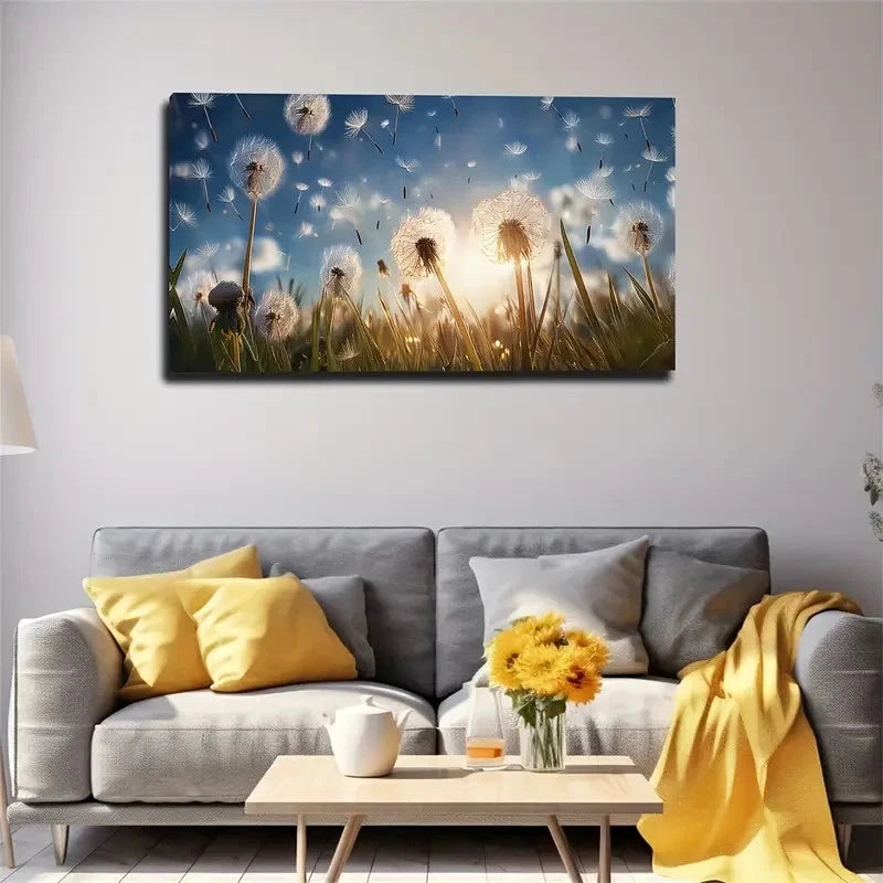 Vibrant Blue Sky & Golden Wall Art Canvas Office Home Room Framed 120x60cm