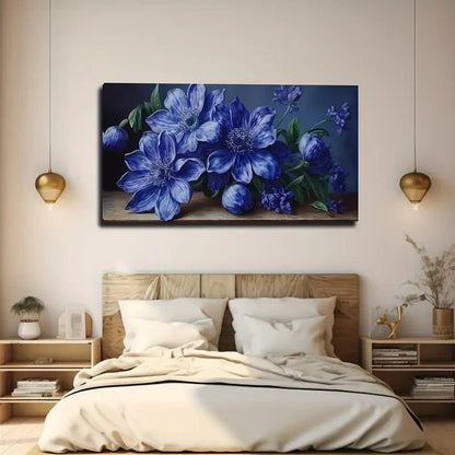 Beautiful Blue Flowers Wall Art Canvas Office Home Room Framed 120x60cm