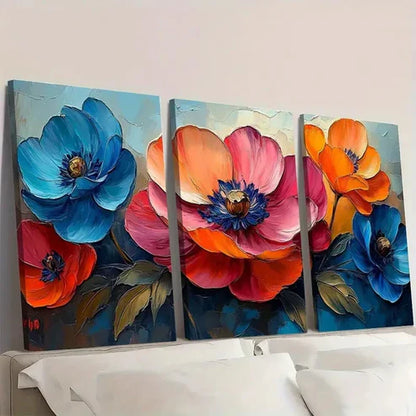 3pcs Original Colorful Flower Floral OR Wall Art Set Canvas Unframed - High Quality Print 100% Australian Made Wall Canvas