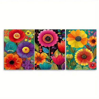 3pcs Vintage Mexican Floral Illustration Wall Art Set Canvas Framed 60x90cm - High Quality Print 100% Australian Made Wall Canvas Ready to Hang