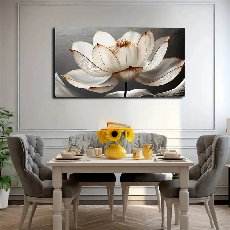 Elegant White Lotus Flower Wall Art Canvas Office Home Room Framed 120x60cm