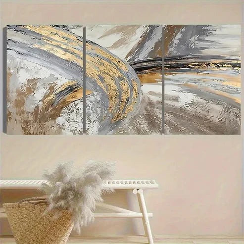 3pcs Golden and Gray Wave Wall Art Canvas Unframed - High Quality Print 100% Australian Made Wall Canvas - Bella Home Decor
