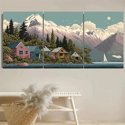 3pcs New Zealand Travel Art Mountain Wall Art Set Canvas Framed 40x60cm - High Quality Print 100% Australian Made Wall Canvas Ready to Hang