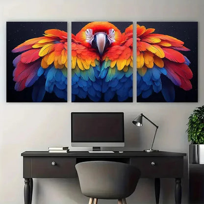 3pcs Scarlet Macaw Vibrant Rainbow Feathers Wall Art Canvas Unframed – High Quality Print 100% Australian Made Wall Canvas
