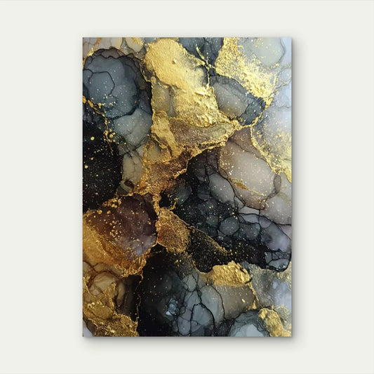 Black & Golden Abstract Marble Design 60x90cm Metal Print Ready to Hang