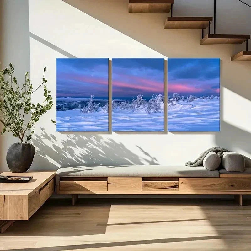 3pcs Snowscape Sunset & Trees, Modern Wall Art Set Canvas Framed 40x60cm - High Quality Print 100% Australian Made Wall Canvas Ready to Hang - Bella Home Decor