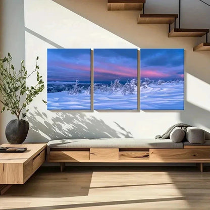 3pcs Snowscape Sunset & Trees, Modern Wall Art Set Canvas Framed 40x60cm - High Quality Print 100% Australian Made Wall Canvas Ready to Hang - Bella Home Decor