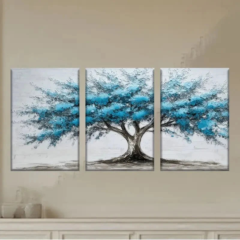 3pcs Blue Tree Abstract Art, Polyester Wall Art Set Canvas Framed 50x70cm - High Quality Print 100% Australian Made Wall Canvas Ready to Hang - Bella Home Decor