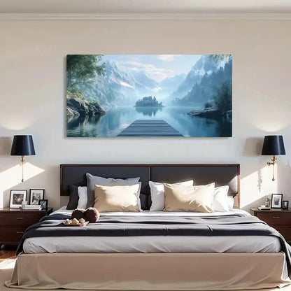Vintage-Inspired Mountain Lake Wall Art Canvas Office Home Room Framed 120x60cm