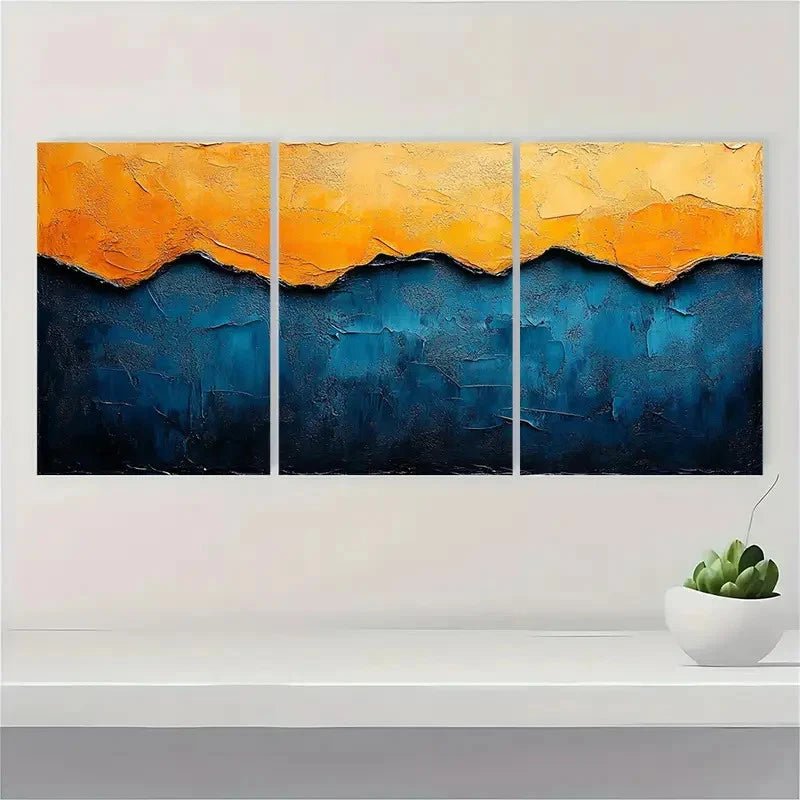 3pcs   Blue Textured Abstract Painting  YY   Wall Art Set Canvas Framed 60x90cm - High Quality Print 100% Australian Made Wall Canvas Ready to Hang - Bella Home Decor