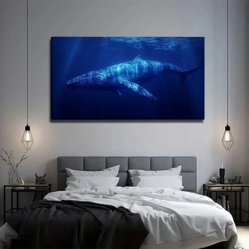 Blue Whale Decoration Wall Art Canvas Office Home Room Framed 120x60cm