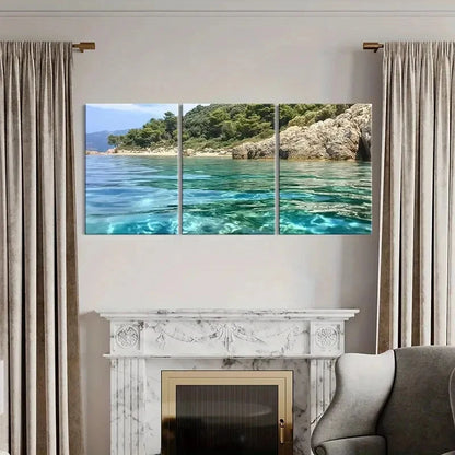 3pcs Clear Waters Lush Greenery Rocky Shoreline Metal Print Ready to Hang Art - Bella Home Decor