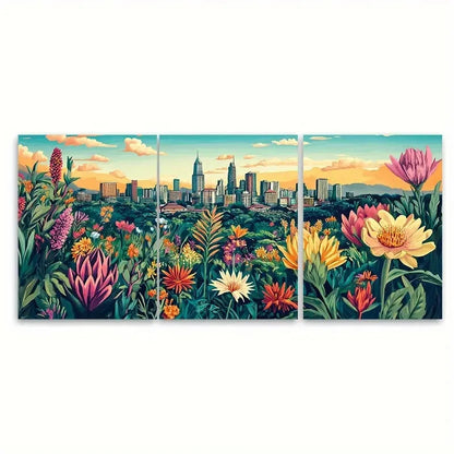 3pcs Nairobi Travel Botanical Illustration Wall Art Set Canvas Framed 50x70cm - High Quality Print 100% Australian Made Wall Canvas Ready to Hang