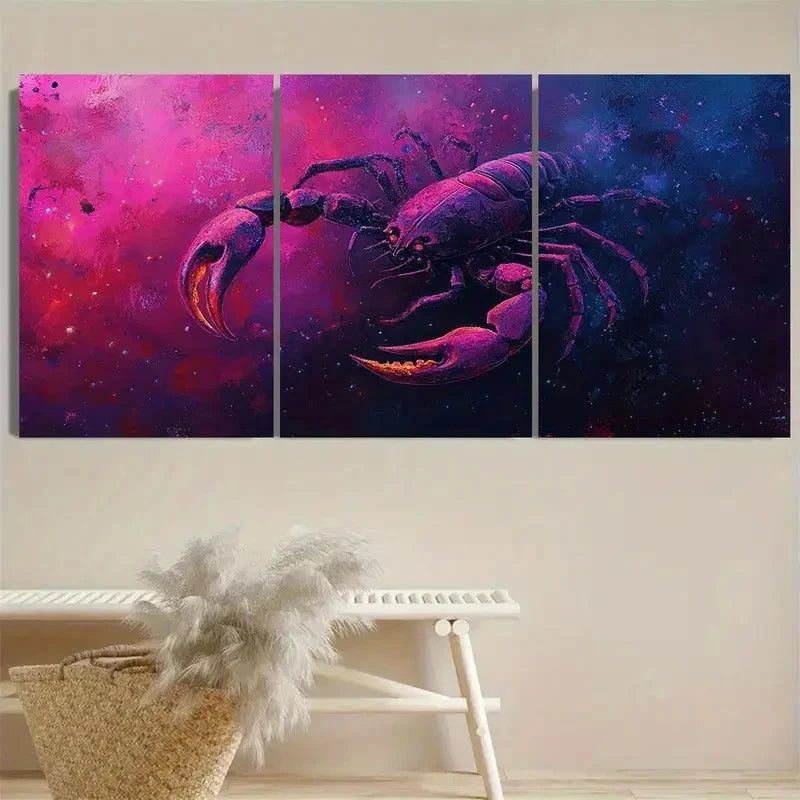 3pcs Vibrant Scorpio Zodiac Wall Art Set Canvas Framed 50x70cm - High Quality Print 100% Australian Made Wall Canvas Ready to Hang