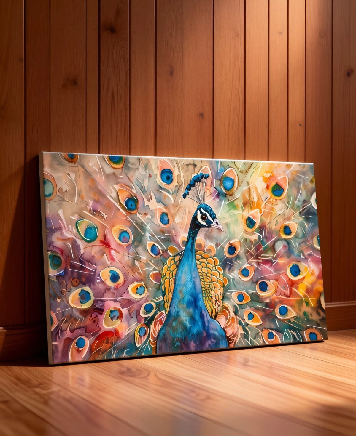 Watercolour Peacock Contemporary Wall Art Canvas Office Home Framed 120x60cm