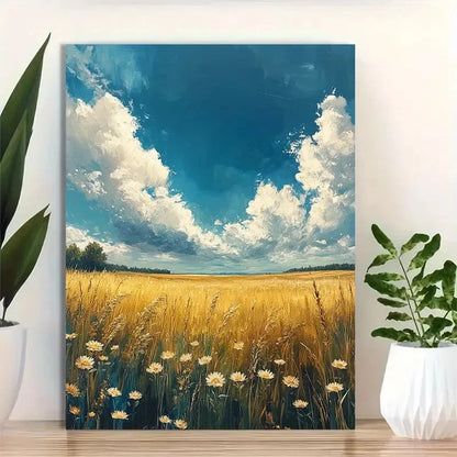 Beautiful Bright Cloudy Skies Above Painting 40x60cm Metal Print Ready to Hang