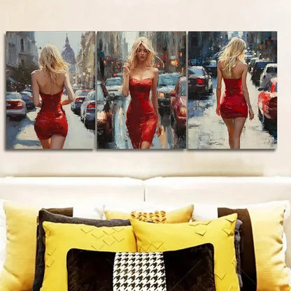 3pcs The Blonde Woman in the Red Dress Wall Art Set Canvas Unframed - High Quality Print 100% Australian Made Wall Canvas