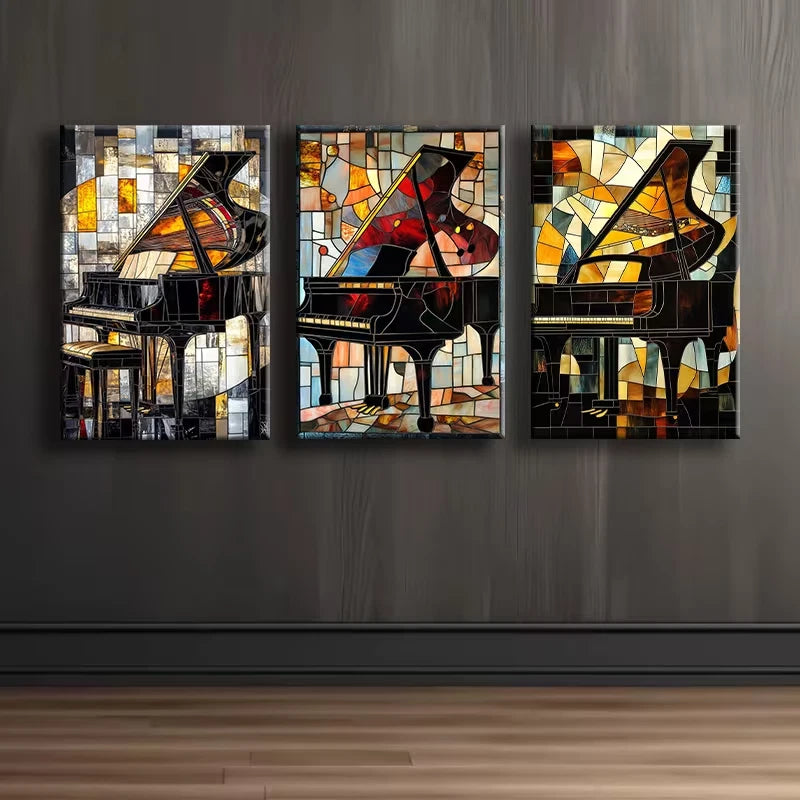 3pcs Vintage Piano Wall Art Set Canvas Framed 40x60cm - High Quality Print 100% Australian Made Wall Canvas Ready to Hang