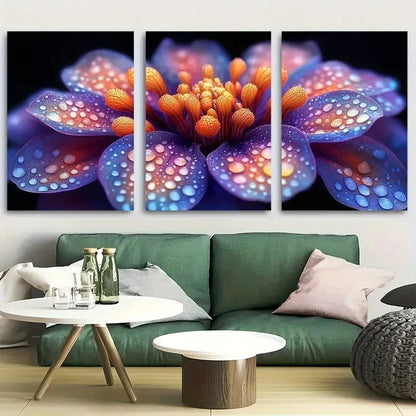 3pcs Vivid Purples and Oranges Flowers Design Metal Print Ready to Hang Art