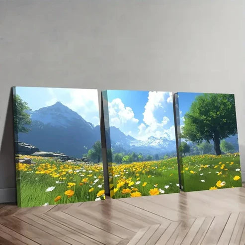 3pcs Vibrant Mountain & Meadow Scenery Wall Art Set Canvas Unframed - High Quality Print 100% Australian Made Wall Canvas