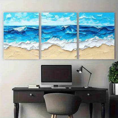 3pcs Blue Beach Abstract Painting Summer Sea Wall Art Canvas Unframed - High Quality Print 100% Australian Made Wall Canvas - Bella Home Decor