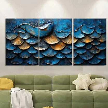 3pcs Marine Scale Art Print Blue Ocean UI  Wall Art Set Canvas Framed 40x60cm - High Quality Print 100% Australian Made Wall Canvas Ready to Hang