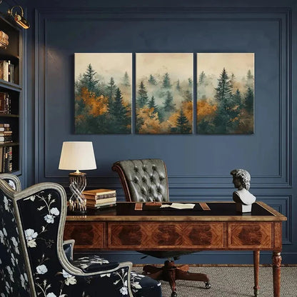 3pcs Misty Forest Silhouettes Autumn Colors Metal Print Ready to Hang Art - Bella Home Decor