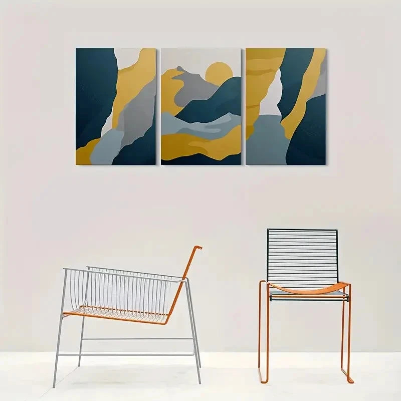 3pcs Abstract Mountain Landscape Metal Print Ready to Hang Art - Bella Home Decor