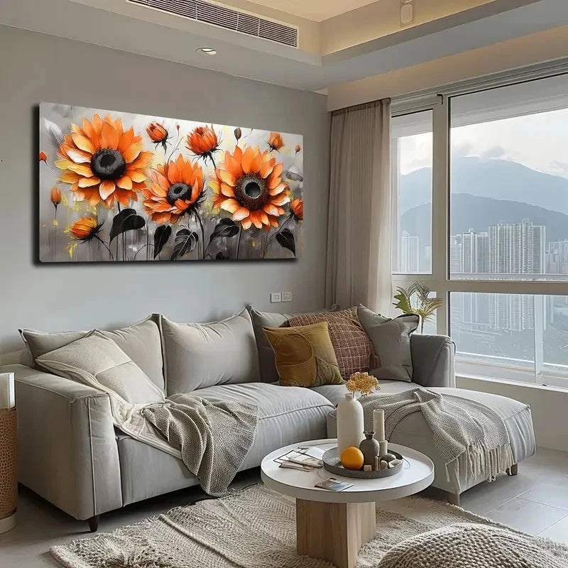 Vibrant Orange Sunflower Wall Art canvas office home room framed 120x60cm