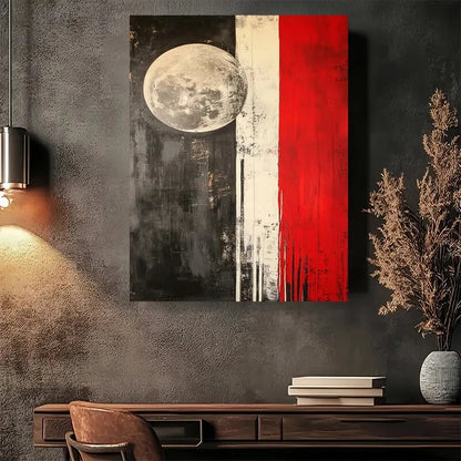 Beautiful Black & Red Stripes & Full Moon Painting 40x60cm Metal Print Ready to Hang - Bella Home Decor