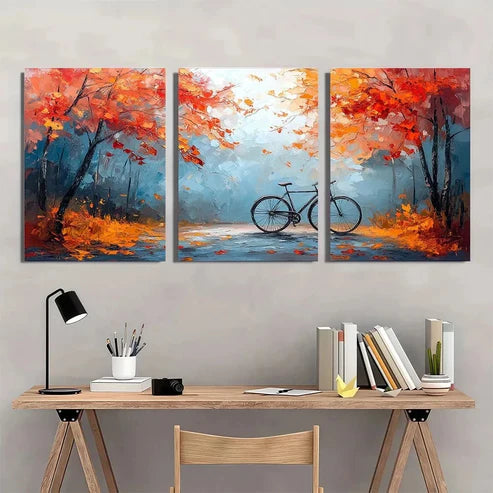 3pcs Forest Bicycle Modern Abstract Painting Wall Art Set Canvas Unframed - High Quality Print 100% Australian Made Wall Canvas - Bella Home Decor