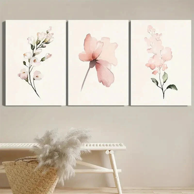 3pcs Pink Trendy Minimalist Botanical Metal Print Ready to Hang Art