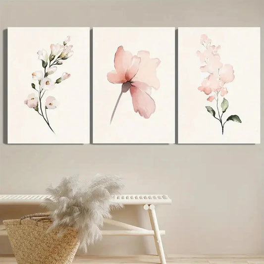 3pcs Pink Trendy Minimalist Botanical Metal Print Ready to Hang Art