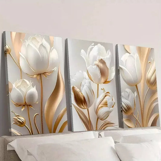 3pcs Modern Natural Scenery Tulip Flowers Wall Art Set Canvas Framed 50x70cm - High Quality Print 100% Australian Made Wall Canvas Ready to Hang