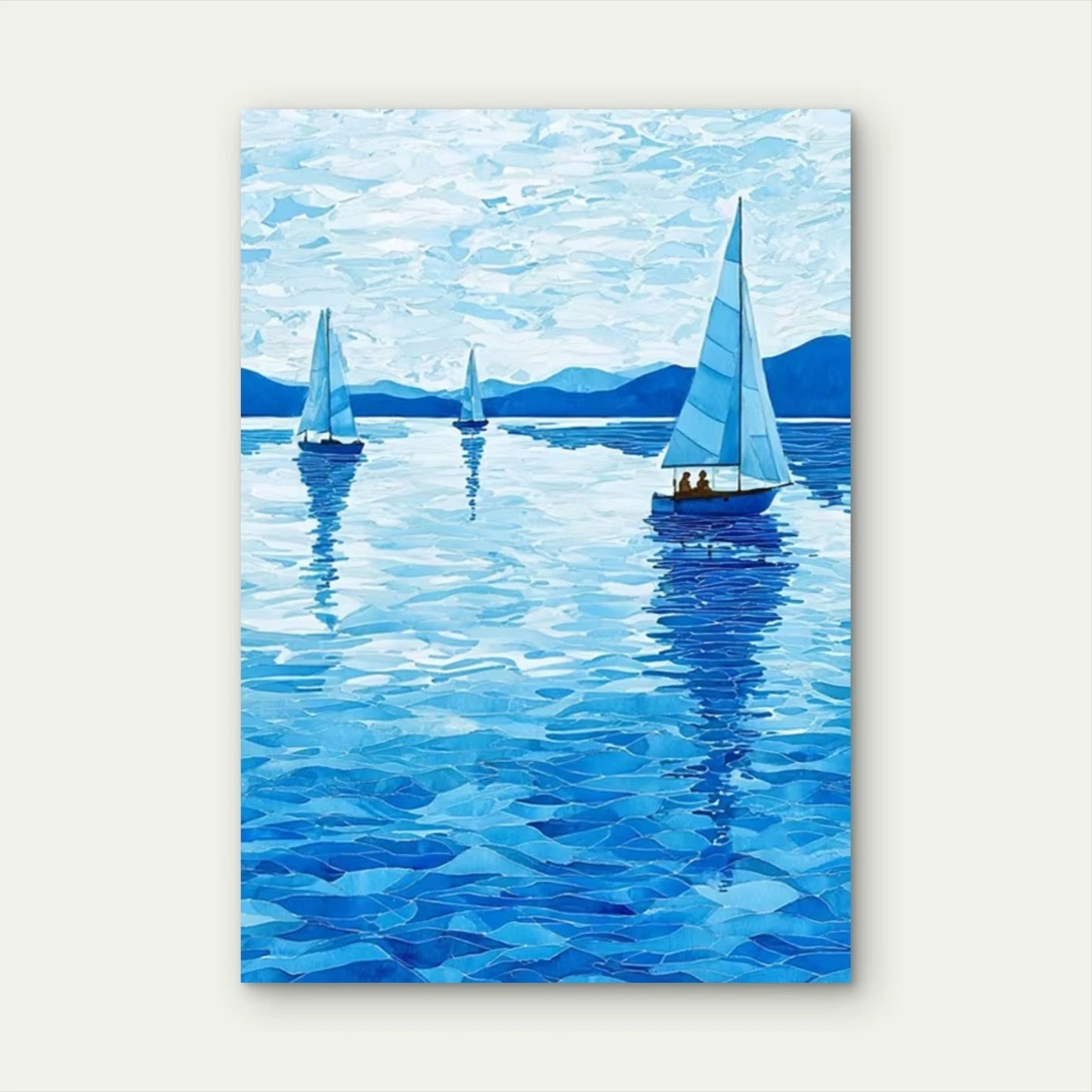 Manga Style Sailboat Lake Abstract Coastal 60x90cm Metal Print Ready to Hang
