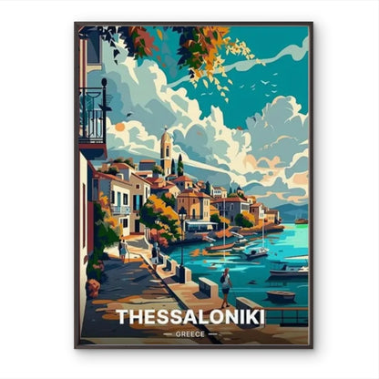 Greek Thessaloniki Greece Coastal Town Travel Poster Print Wall Art - Bella Home Decor