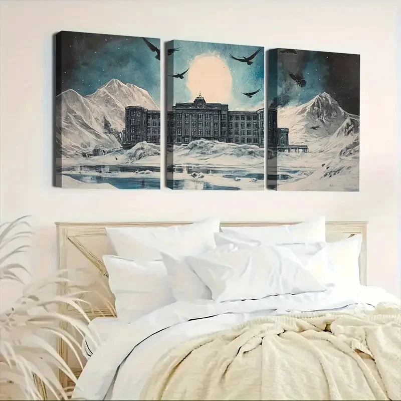 3pcs Winter Aurora Borealis Hotel WABH   Wall Art Canvas Framed 40x60cm - High Quality Print 100% Australian Made Wall Canvas Ready to Hang - Bella Home Decor