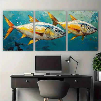 3pcs Sardine Sea Fish Impasto Underwater Wall Art Canvas Unframed – High Quality Print 100% Australian Made Wall Canvas