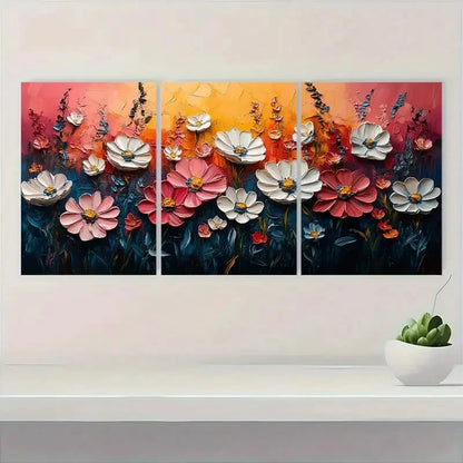 3pcs Pink Meadow & Wildflower Textured Perfect Wall Art Set Canvas Framed 40x60cm - High Quality Print 100% Australian Made Wall Canvas Ready to Hang - Bella Home Decor