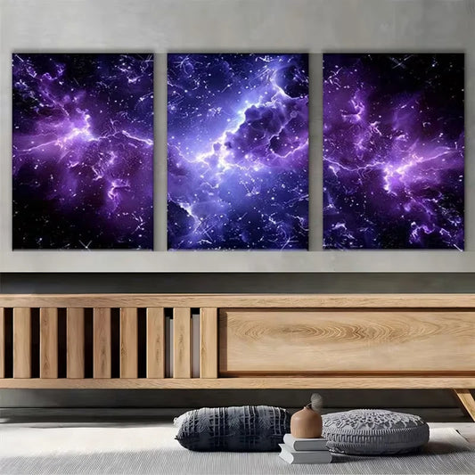 3pcs Abstract Space Nebula Galaxy Metal Print Ready to Hang Art