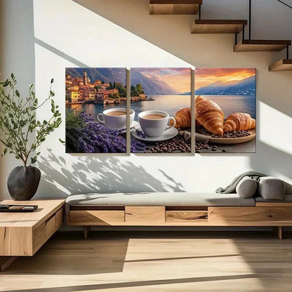 3pcs Morning Serenity Croissant Coffee Metal Print Ready to Hang Art - Bella Home Decor