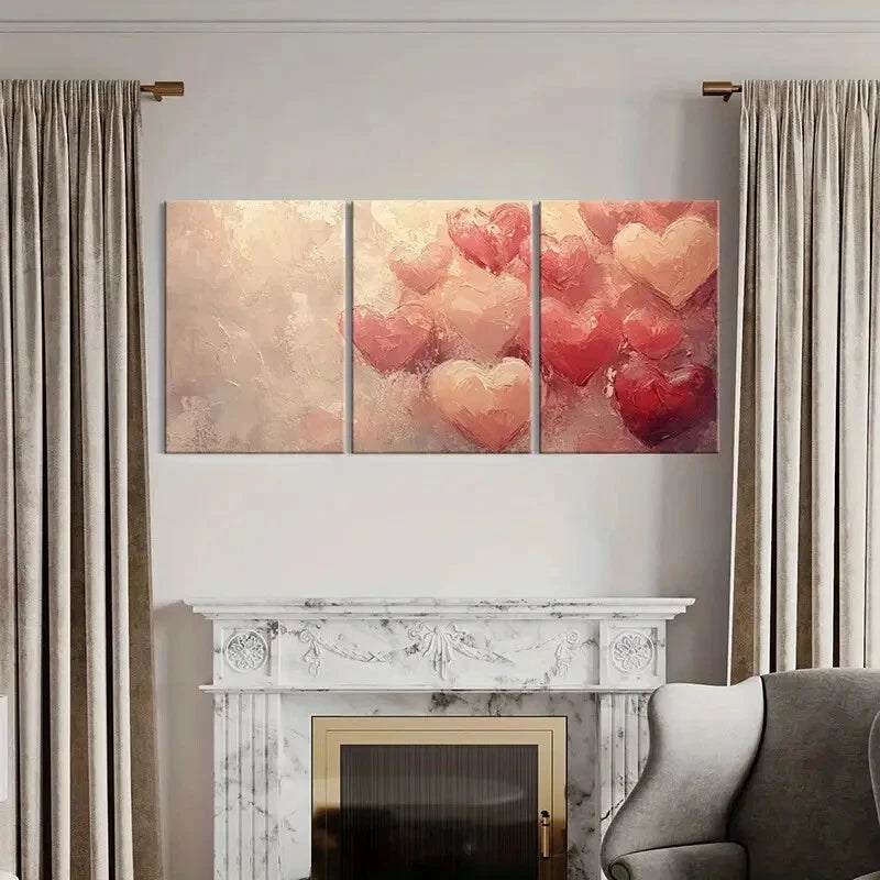 3pcs Artistic Hearts Painting Romantic Love Decor Metal Print Ready to Hang Art - Bella Home Decor