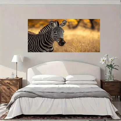 Zebras In Golden Field Wall Art Canvas Office Home Room Framed 120x60cm