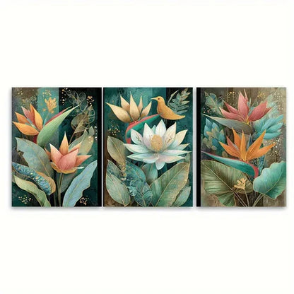 3pcs Angel Falls Venezuela Vintage Floral Wall Art Canvas Unframed - High Quality Print 100% Australian Made Wall Canvas - Bella Home Decor