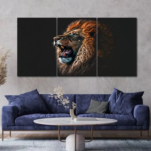 3 Piece Roaring Blue Eyes Lion Art Set Canvas Unframed - High Quality Print 100% Australian Made Wall Canvas